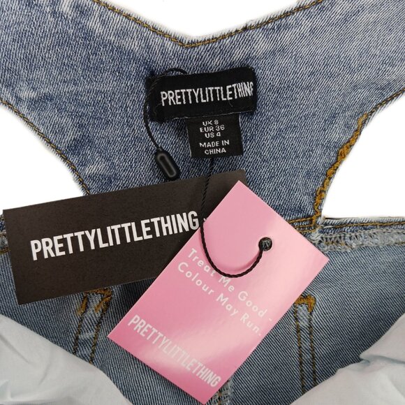 Pretty Little Thing Womens Size 4 Jeans Vintage Wash Cut Out Stretch Waistband - Picture 8 of 9